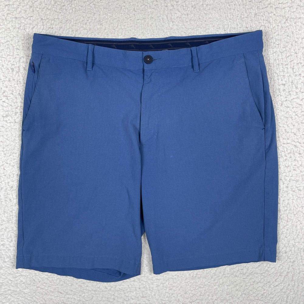 Tommy Bahama Performance Golf Shorts Mens 38 Blue Stretch Micro-Grid Tropical